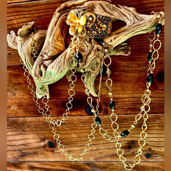 FINAL PRICE! 2 Lovely Gold Necklaces 40+” & a Stunning Golden Butterfly Cuff - Picture 2 of 10